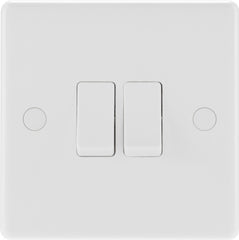 BG 2 Gang 2 Way White Round Edge Switch 10a