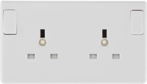 BG 2 Gang White Round Edge Single Pole Switched Socket 13a