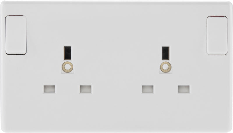 BG 2 Gang White Round Edge Single Pole Switched Socket 13a