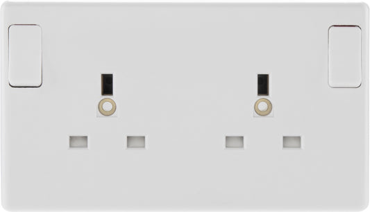 BG 2 Gang White Round Edge Single Pole Switched Socket 13a