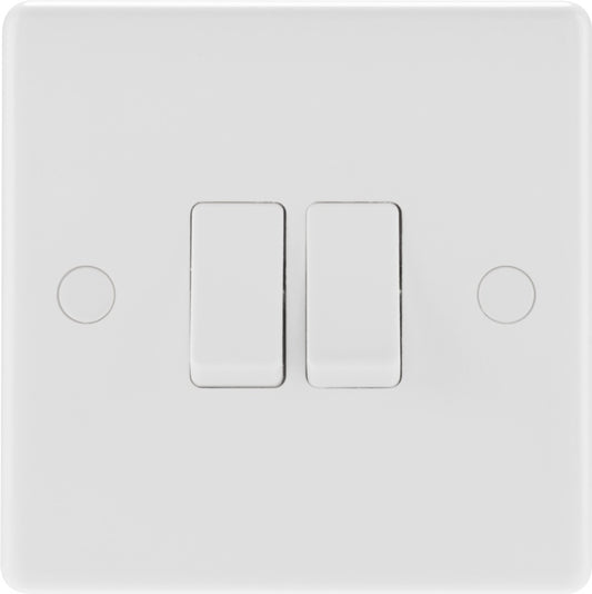 BG 2 Gang 2 Way White Round Edge Switch 10a