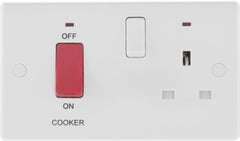 BG White Round Edge Cooker Control Unit 45a with 13a Socket & LED