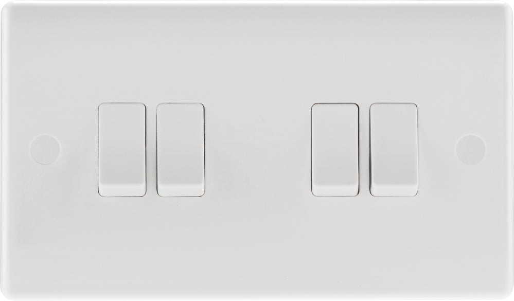 BG 2 Way White Round Edge Switch 10a 4 Gang