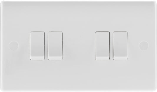 BG 2 Way White Round Edge Switch 10a 4 Gang