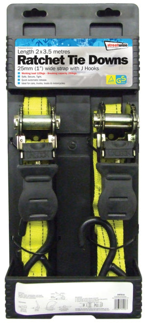 Streetwize Ratchet Tie Downs 2 x 25mm x 3.5m
