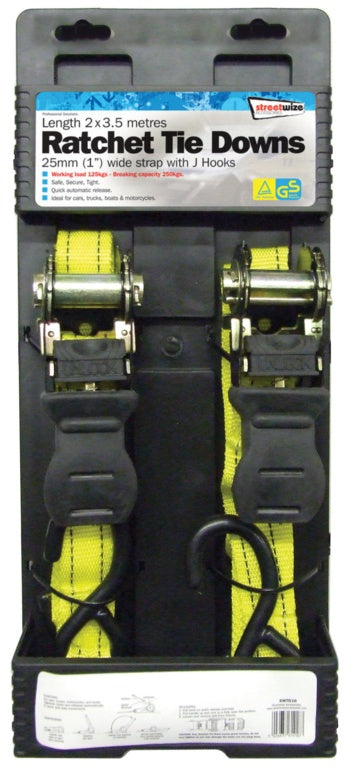 Streetwize Ratchet Tie Downs 2 x 25mm x 3.5m