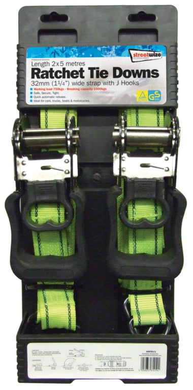 Streetwize Ratchet Tie Downs 2 x 25mm x 3.5m
