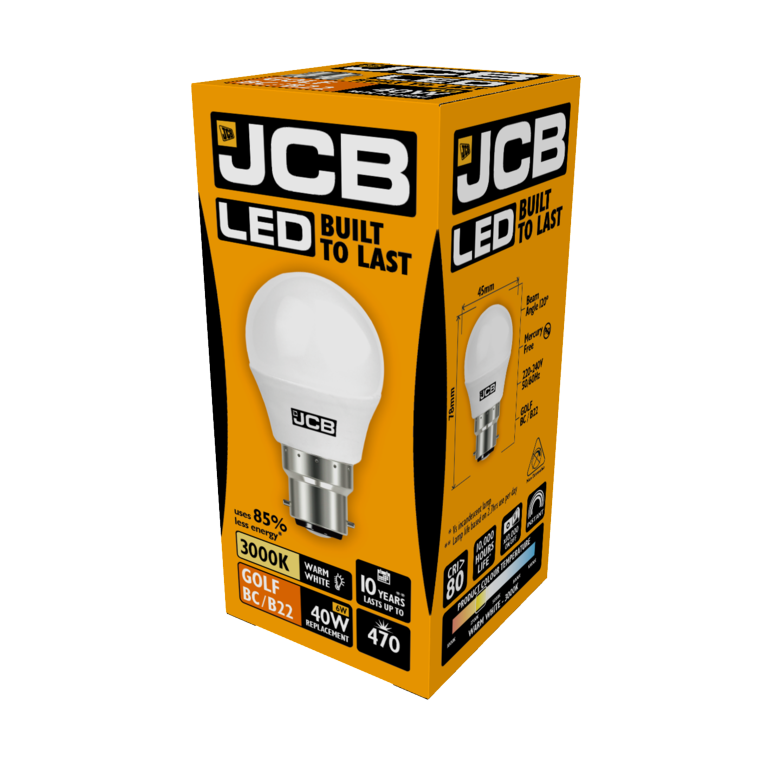 JCB LED Golf 470lm Opal 6w BC Cap B22 3000k