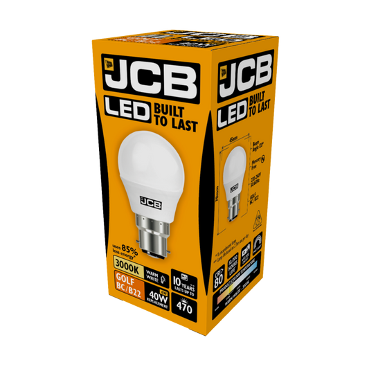 JCB LED Golf 470lm Opal 6w BC Cap B22 3000k