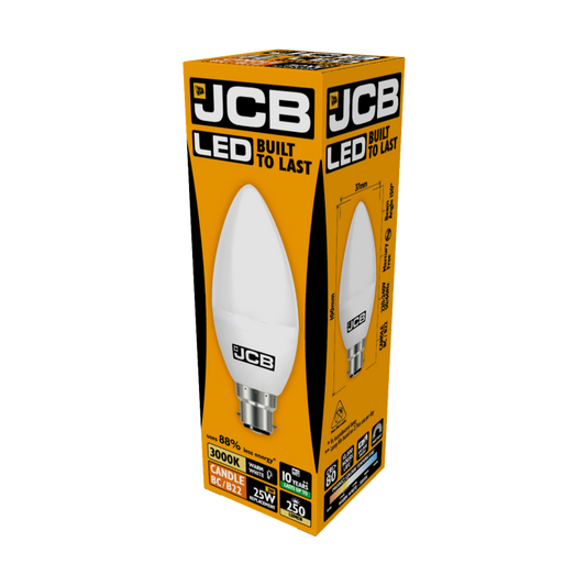 JCB LED Candle 250lm Opal 3w B22 3000k