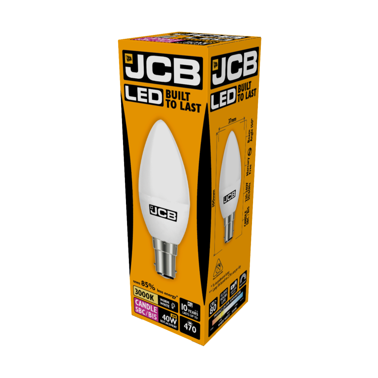 JCB LED Candle 470lm Opal 6w B15 3000k
