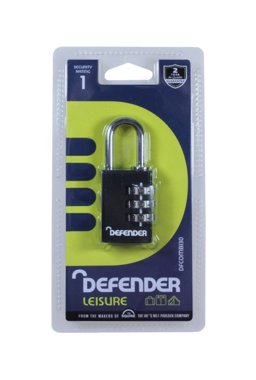 Defender Black Diecast Combi Padlock 20mm