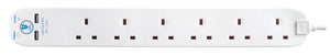 Masterplug 6 Gang Surge Extension Lead With 2 USBs 2m