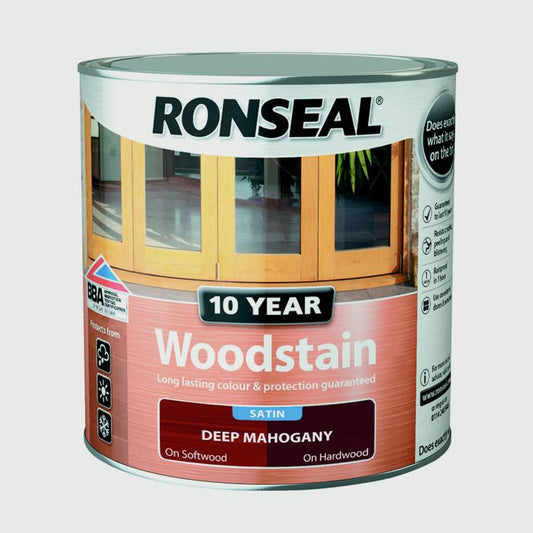 Ronseal 10 Year Woodstain Satin 250ml / Deep Mahogany
