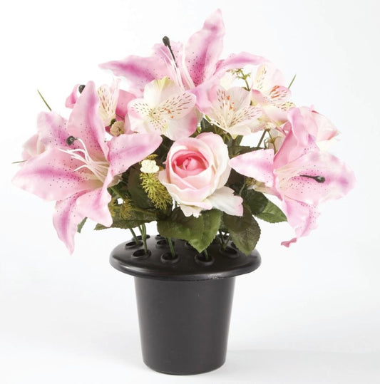 Oasis Grave Vase Container Black/Pink/White