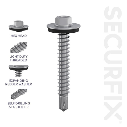 Securfix Self Drilling Roofing Screws Size: 14 x 1" (6.3 x 25mm) | Pack of 100 Screws