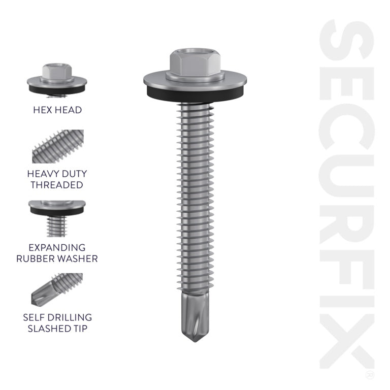 Securfix Self Drilling Roofing Screws Size: 12 x 2 1/2" (5.5 x 60mm) | Pack 50