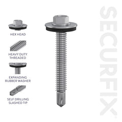 Securfix Self Drilling Roofing Screws Size: 12 x 2 1/2" (5.5 x 60mm) | Pack 50