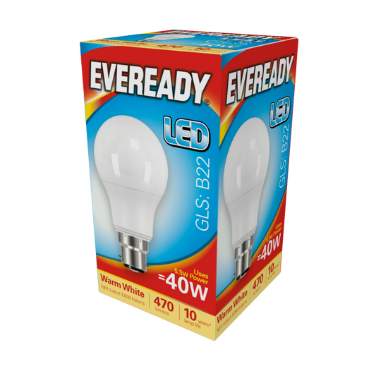 Eveready LED GLS 5.6w 470lm Warm White 3000k B22