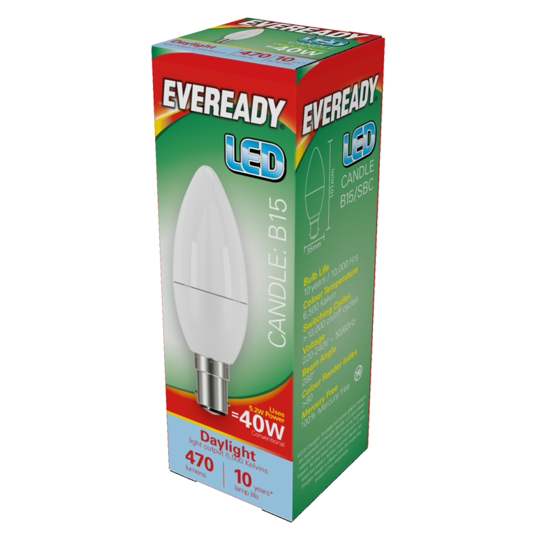 Eveready LED Candle 6W 480lm Daylight 6500k B15