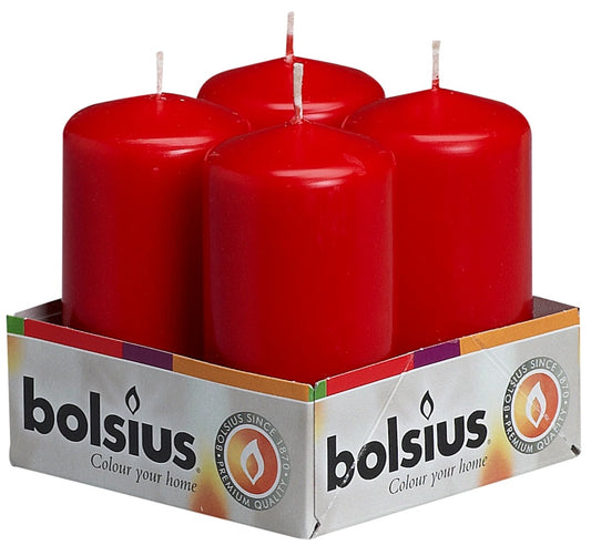 Bolsius Pillar Candles Tray 4 Red 100/48mm