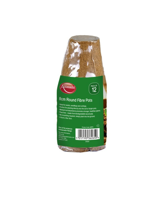 Ambassador Round Fibre Pots 8cm Pack 12