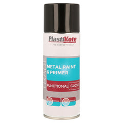 PlastiKote Metal Paint & Primer 400ml Spray Black Gloss