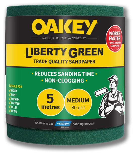 Oakey Liberty Green Sanding Roll 5m Medium 80g