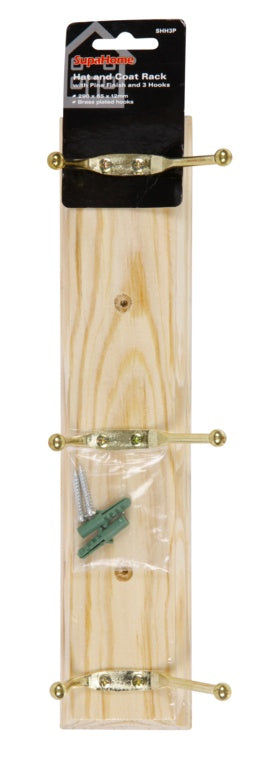SupaHome Hat and Coat Rack with 3 Hooks Pine Finish