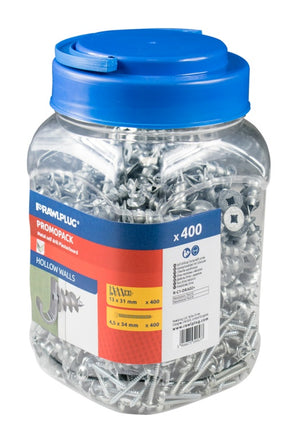 Rawlplug Metal Self Drill Fixing Plasterboard Plug 400plugs + 400screws