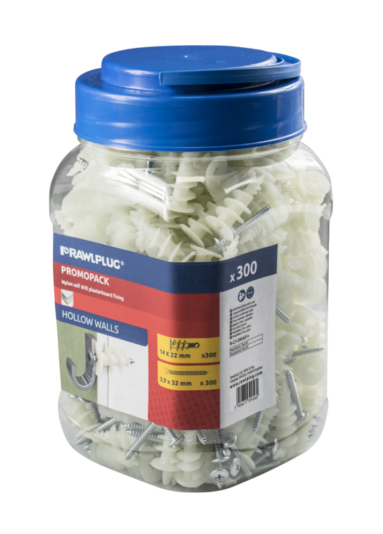 Rawlplug Nylon Self Drill Fixing Plasterboard Plug 300plugs + 300screws