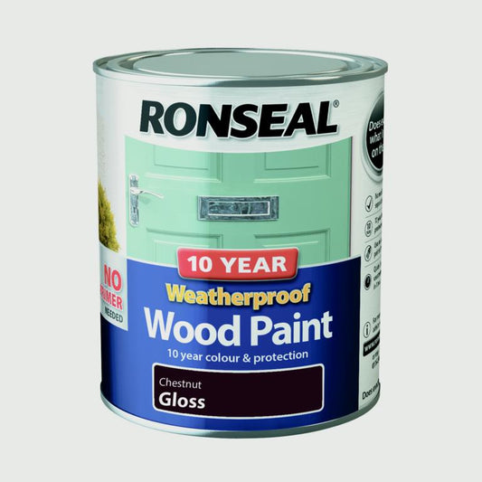 Ronseal 10 Year Weatherproof Gloss Wood Paint 750ml Chestnut