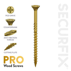 Securfix Pro Wood Screws Size: 10 x 4" (5.0mm x 100mm) | Pack of 320 Screws