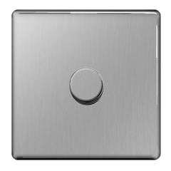 BG Dimmer Switch Push On /Off Brushed Steel 1 Switch