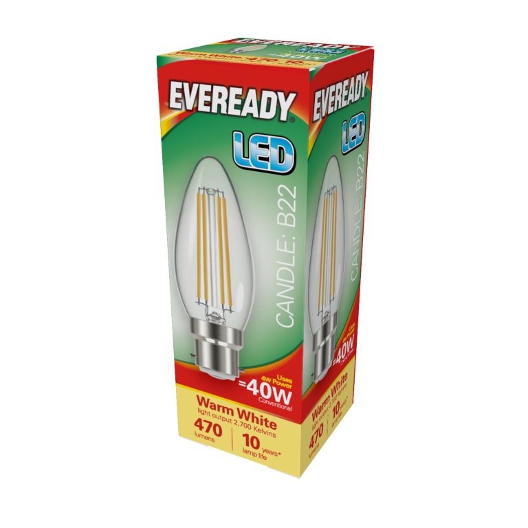 Eveready LED Filament Candle 470LM B22 BC 4W 27000K
