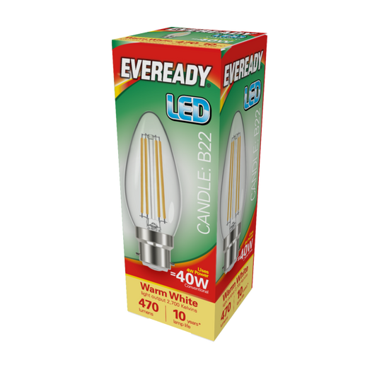 Eveready LED Filament Candle 470LM B22 BC 4W 27000K