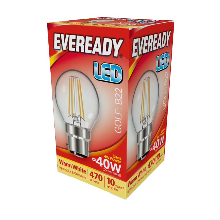 Eveready LED Filament Golf 470LM B22 BC 4W 27000K