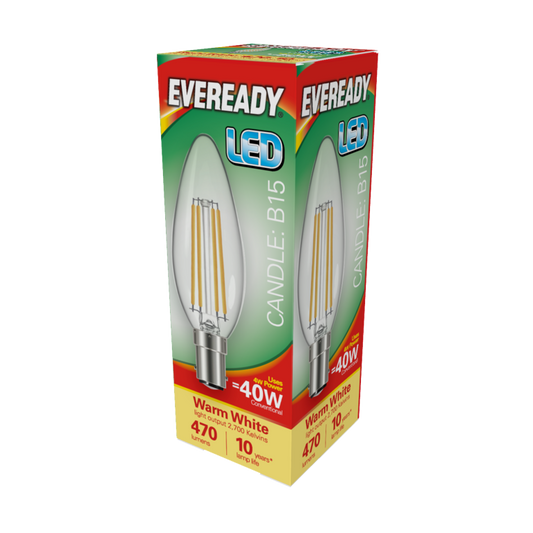 Eveready LED Filament Candle 470LM B15 SBC 4W 27000K