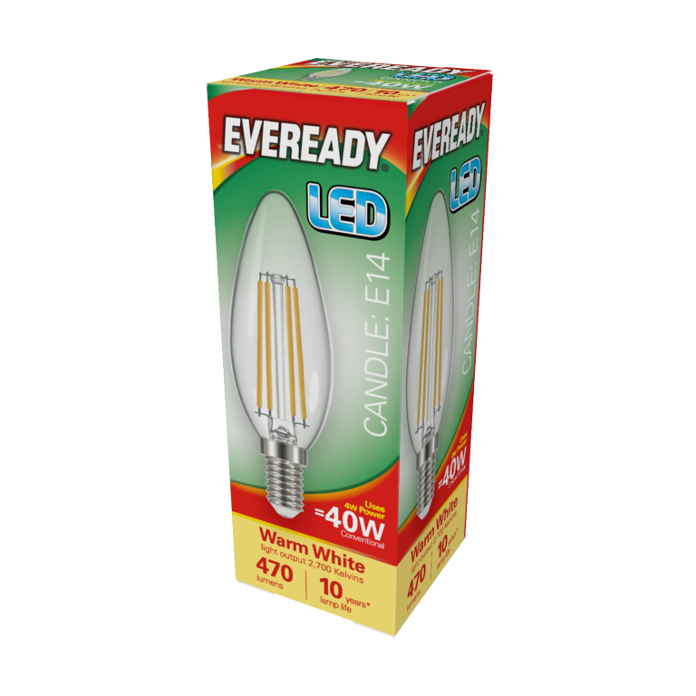 Eveready LED Filament Candle 470LM E14 SES 4W 27000K