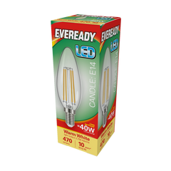 Eveready LED Filament Candle 470LM E14 SES 4W 27000K