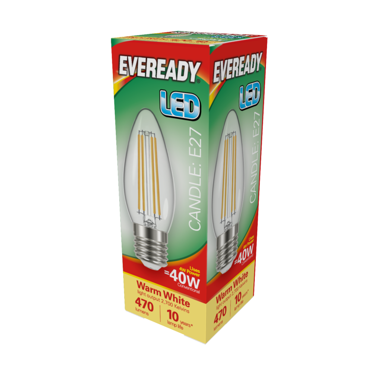 Eveready LED Filament Candle 470LM E27 ES 4W 27000K