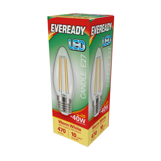 Eveready LED Filament Candle 470LM E27 ES 4W 27000K