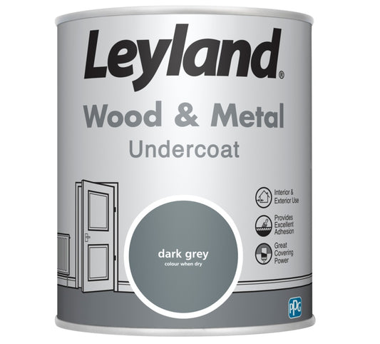 Leyland Wood & Metal Undercoat 750ml Dark Grey