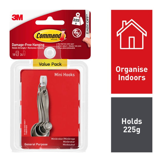 Command™ Mini Hooks Value Pack 18 Hooks, 24 Small Strips
