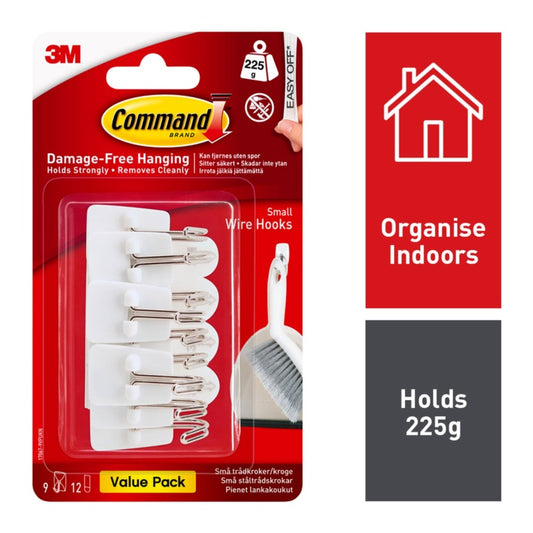 Command™ Small Wire Hooks Value Pack 9 Hooks, 12 Small Strips