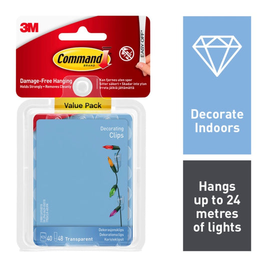 Command™ Clear Decorating Clips With Clear Strips Value Pack 40 Clips, 48 Strips
