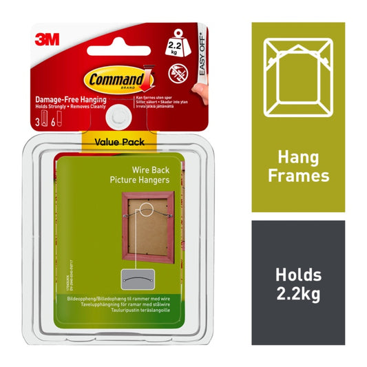 Command™ Wire-Backed Picture Hanger Value Pack 3 Hangers, 6 Large Strips