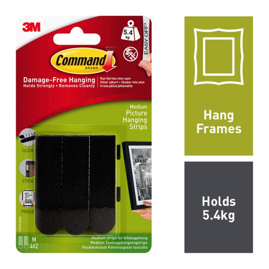 Command™ Medium Black Picture Hanging Strips 4 Sets of Medium Strips