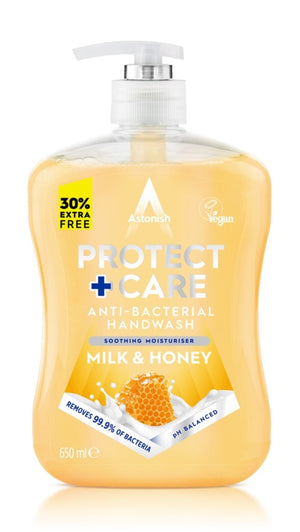Astonish Protect + Care Anti Bacterial Handwash 650ml Milk & Honey