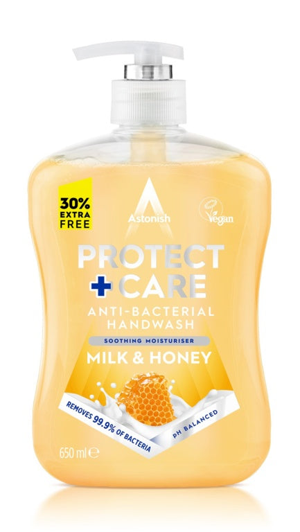 Astonish Protect + Care Anti Bacterial Handwash 650ml Milk & Honey